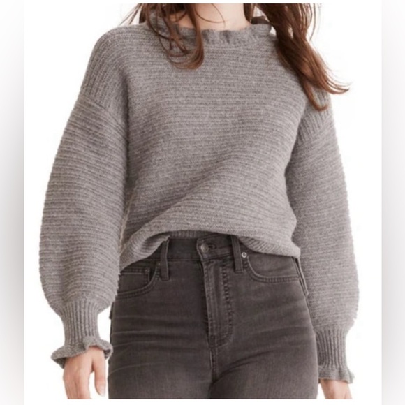 Madewell Textured Ruffle-Neck Pullover Merino
Wool Sweater light grey Large - Picture 1 of 3
